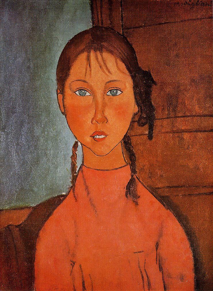 Girl with Pigtails - Amedeo Modigliani Paintings